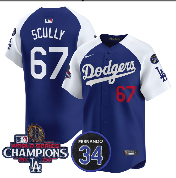 Men MLB Los Angeles Dodgers 67 Scully blue 2024 World Series Champions Patch Limited Jersey